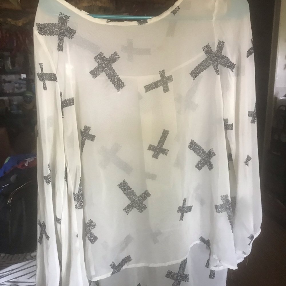 Cross see through sheer shirt